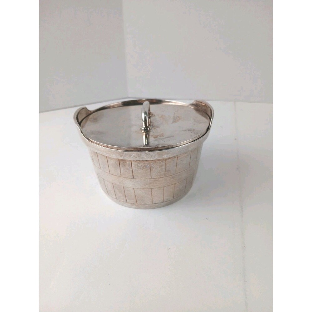 Gorham EP YC348 Silver Plate Lid Butter Tub Barrel Bucket 1950's MCM